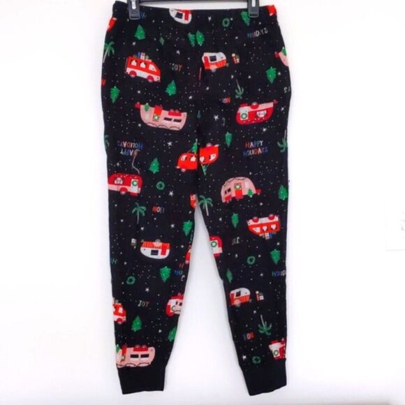 NEW Men's Old Navy Holiday Christmas Campers Cotton Pajama Pants Black Red XS - Picture 2 of 3